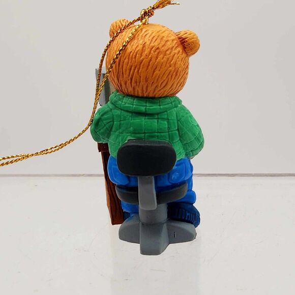 Vintage Teddy Bear w/ Computer at Desk Christmas Ornament Tech Guy Gift 1990s - Picture 3 of 7